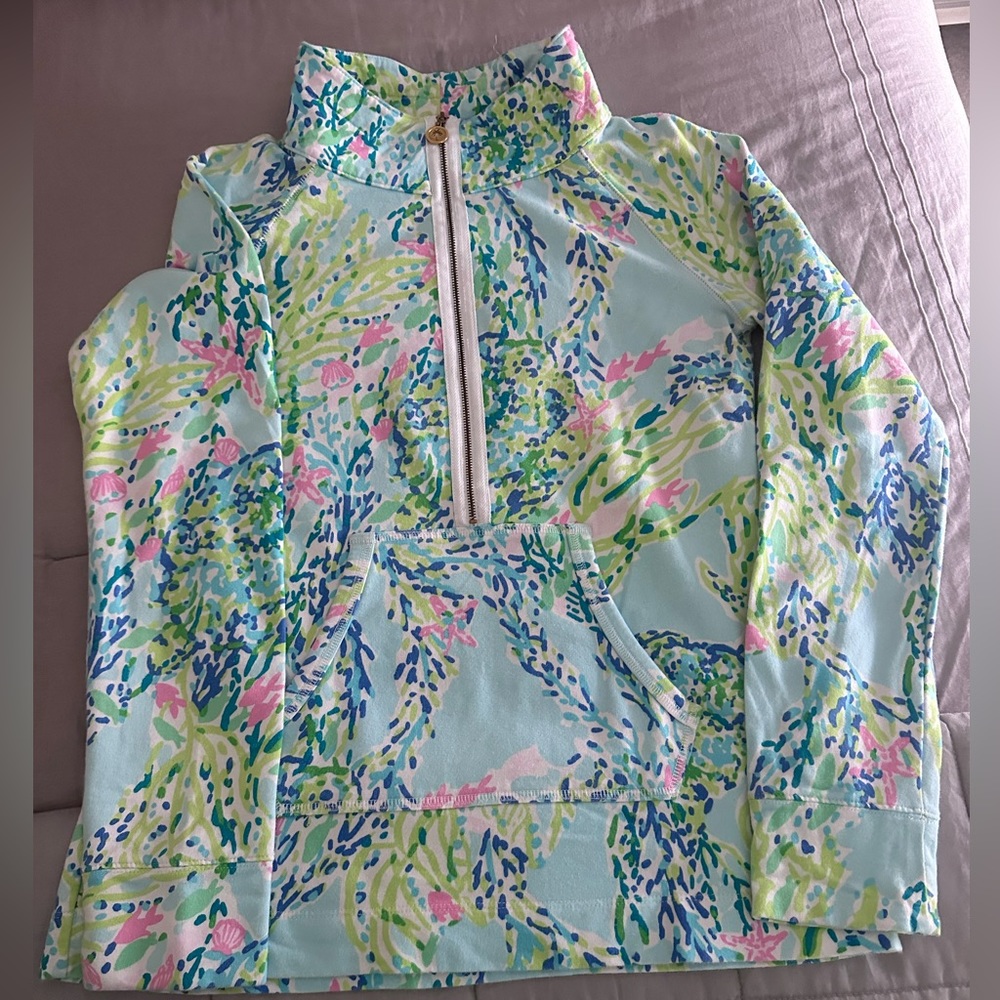 Lilly Pulitzer Women's Aqua Multi Print Half-Zip Pullover